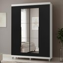 Ver imagem 1 de Guarda-Roupa Solteiro com Pés 4 Portas Batentes com Espelho Branco/Preto/Preto Netuno Madesa