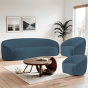 Ver imagem 1 de Kit Sofá 3 Lugares 200cm e 2 Poltronas Orgânico Luxo Recepção Sala de Estar e Tv Amore Linho Azul Ro