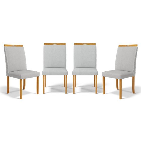 Kit com 4 Cadeiras Agnes Madeira Maciça Estofadas para Mesa de Jantar Linho Cinza 407