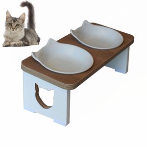 Comedouro Bebedouro Gato Duplo Elevado Pet Mdf - Porcelana Felino