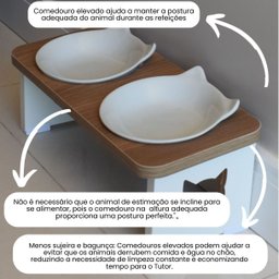 Comedouro Bebedouro Gato Duplo Elevado Pet Mdf - Porcelana Felino - 4