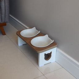 Comedouro Bebedouro Gato Duplo Elevado Pet Mdf - Porcelana Felino - 6