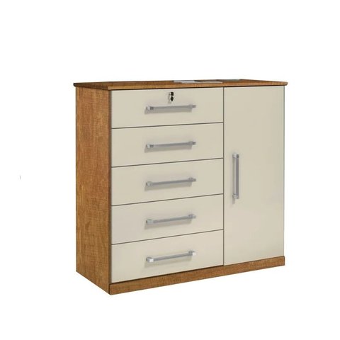 Cômoda Sapateira 5 Gavetas Vane MDP com Chave Sapateira :Cinamomo / Off