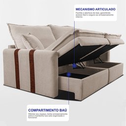 Sofá Baú sem Caixa Retrátil 1,80m Softgel Bonnie Boucle Bege Claro Cama Inbox - 6