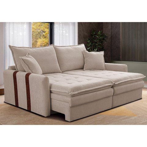 Sofá Baú sem Caixa Retrátil 1,80m Softgel Bonnie Boucle Bege Claro Cama Inbox
