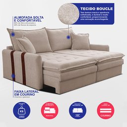 Sofá Baú sem Caixa Retrátil 1,80m Softgel Bonnie Boucle Bege Claro Cama Inbox - 3