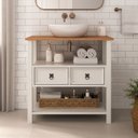 Ver imagem 2 de Gabinete Armário Provençal Banheiro Tampo 2 Gav Madeira Tequila Branco Freijó Idimex