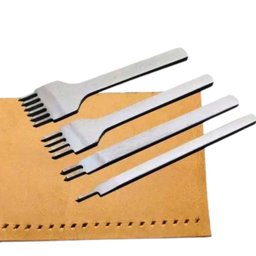 Kit 4 Pçs Garfo Furador Cinzel Couro Lona Aço Costura 4mm - 4