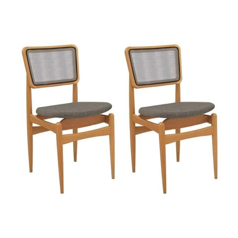 Kit 2 Cadeiras Sala Jantar Stela 1cmm013ca Premium Madeira Maciça 2 Un Carvalho/linho Escuro/tela
