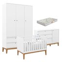 Ver imagem 1 de Quarto de Bebe Unique 3 Portas com Cômoda Sapateira Branco Soft Eco Wood e Colchão Gazin - Matic