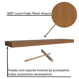 Prateleira Reta Decorativa 180x20 Mdf com Suporte Invisível Plancasa:louro Freijó - 7