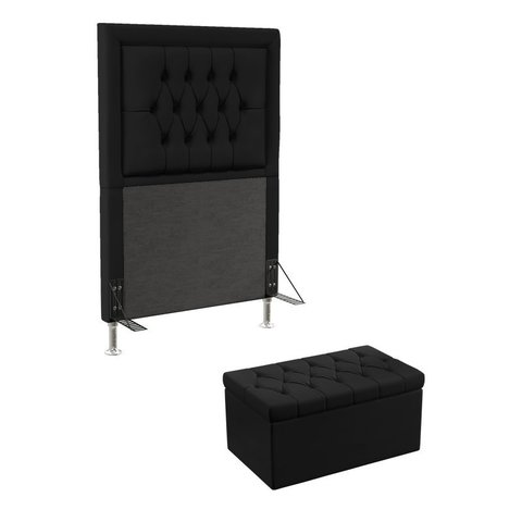 Kit Cabeceira Estofada Decorativa Pegasus e Calçadeira Sagitarius 90 Para Cama de Solteiro Sued Pret