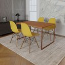 Ver imagem 1 de Mesa Industrial Base Ferro Cobre Tampo 137X90 Canela 4 Cadeiras Madeira Assento Amarelo Marrom