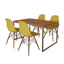 Ver imagem 6 de Mesa Industrial Base Ferro Cobre Tampo 137X90 Canela 4 Cadeiras Madeira Assento Amarelo Marrom