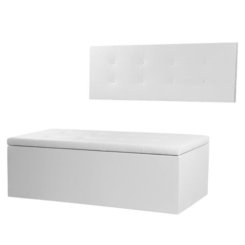 Kit Cabeceira Painel e Calçadeira Baú Queen 1,60m Berlim Material Sintético Branco Sky Mobile