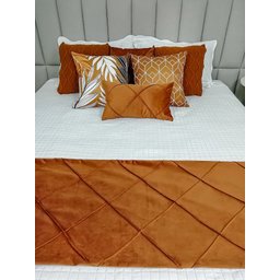 Peseira Drapeada Dupla Face em Veludo Terracota com Forro Cama King - 4
