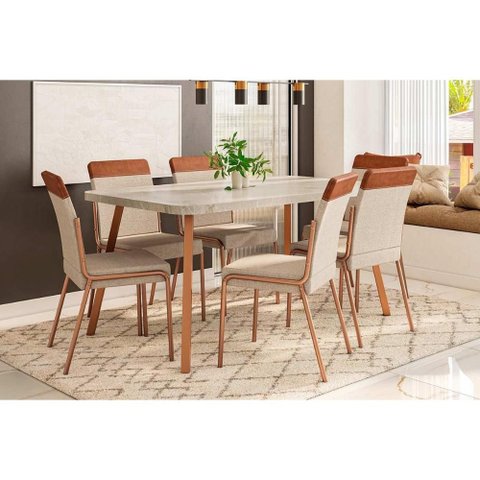 Mesa Sala Jantar Stellar 160cm+ 6 Cadeiras Duo Rose Carraro