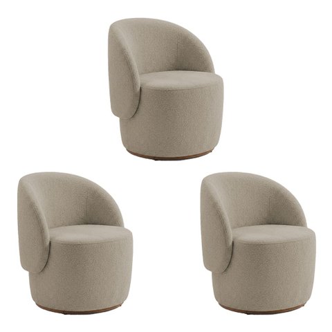 Kit 3 Poltronas Decorativa Premium Orgânica Ideal para Recepção e Clinicas em Bouclê Italiano Bege