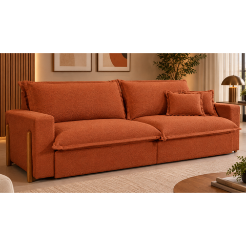 Sofá Cama, Retrátil e Reclinável Dubai, Tecido Bouclé, Molas Ensacadas, 2,30m.