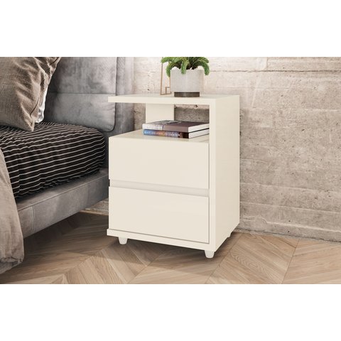 Mesa de Cabeceira 2 Gavetas Lacy Bege