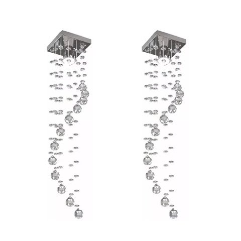 Kit Com 2 Lustres De Cristal Com 1,20m De Altura, Base De Inox 14x14cm