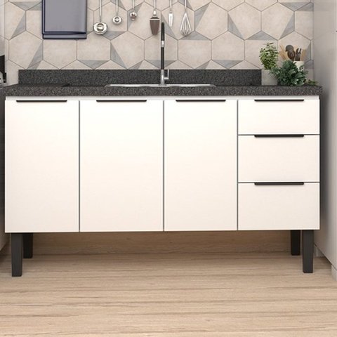 Balcão de Cozinha 3 Portas 3 Gavetas Júpiter Branco