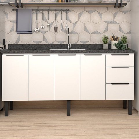 Balcão de Cozinha 4 Portas 3 Gavetas 174cm Júpiter Branco