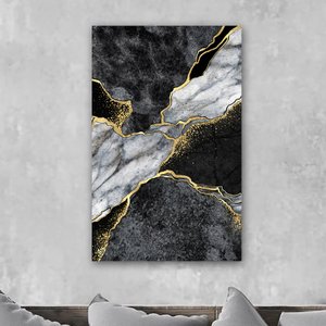 Quadro Decorativo Tela em Lona Abstrato Mármore Escuro Luxo 100x60cm Para Sala Quarto