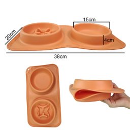 Comedouro Bebedouro Silicone 2 em 1 Cachorro Pet Gato Animais Raçao Agua Comida Portatil Dobravel Vi - 3