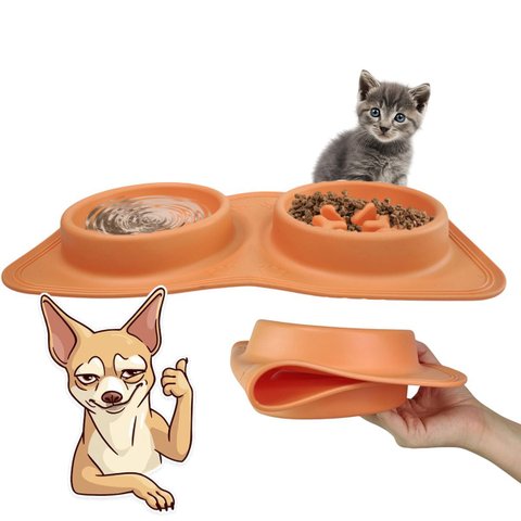 Comedouro Bebedouro Silicone 2 em 1 Cachorro Pet Gato Animais Raçao Agua Comida Portatil Dobravel Vi