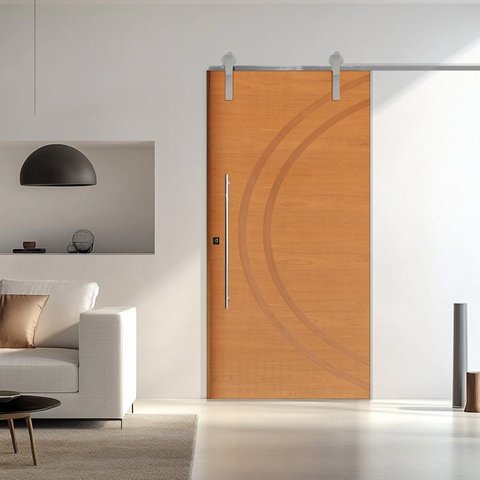 Porta Correr 11 Trilho Soft Aparente Puxador Tubo 60cm 110cm x 210cm Concept Rodam Abertura Direita Marrom