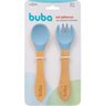Kit Talher de Silicone e Bambu Garfo Colher de Bebe Buba Azul - 2