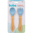 Ver imagem 2 de Kit Talher de Silicone e Bambu Garfo Colher de Bebe Buba Azul