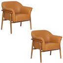 Ver imagem 1 de Kit 02 Poltronas Luna Base Madeira Castanho Corano Caramelo - Nexta Casa