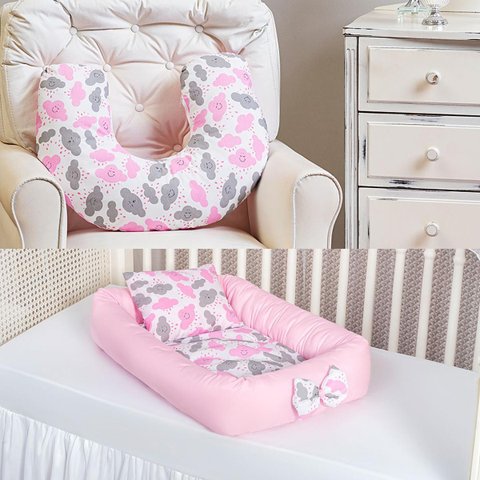 Ninho Redutor Rolinho +almofada Amamentação Nuvem Rosa