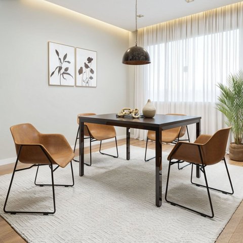 Conjunto Sala de Jantar 4 Lugares Retangular Tampo MDF 120x85cm Mesa Smart com Cadeiras Lodelô Preto/Pinus