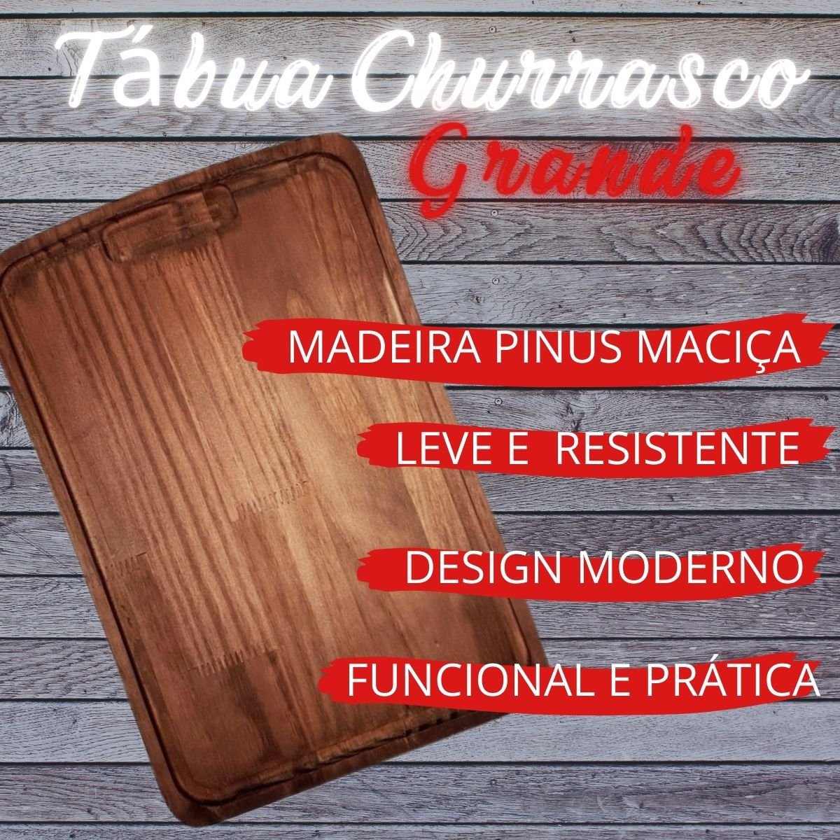 Kit 15 Tabua Para Churrasco de Madeira Pinus Estufado Grande - 3