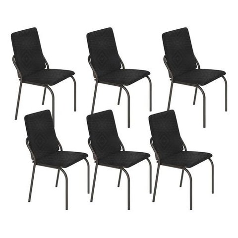 Kit 6 Cadeiras Malibu Corino Tempest Preto Tubo Preto Fosco