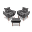 Ver imagem 1 de Kit 02 Poltrona Opala Decorativa + 01 Puff Opala Suede