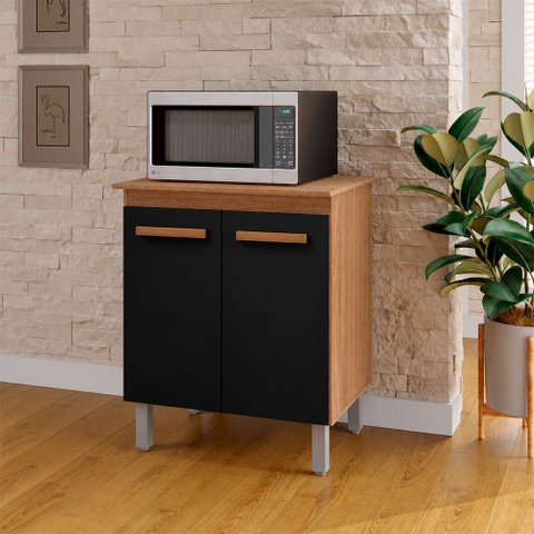 Armário Balcão Multiuso para Cozinha Micro-Ondas ou Forno Serena 02 Portas Savana Preto Moblis