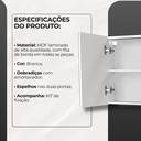 Ver imagem 6 de Kit Armário Aéreo com Espelho + Gabinete Completo para Banheiro Mdf Branco 60cm Direito com Fundo