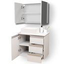 Ver imagem 2 de Kit Armário Aéreo com Espelho + Gabinete Completo para Banheiro Mdf Branco 60cm Direito com Fundo