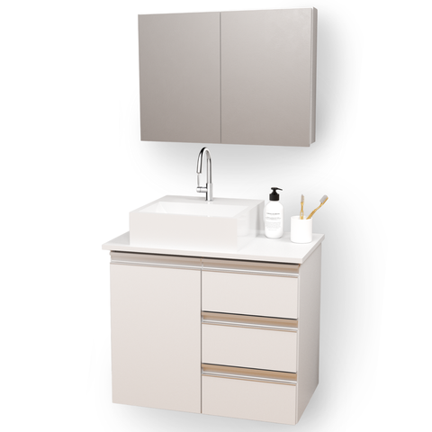 Kit Armário Aéreo com Espelho + Gabinete Completo para Banheiro Mdf Branco 60cm Direito com Fundo