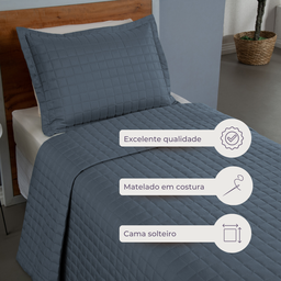 Kit Colcha Cobre Leito Matelado Solteiro 2 Peças Copacabana 300 Fios Azul - 8