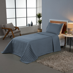 Kit Colcha Cobre Leito Matelado Solteiro 2 Peças Copacabana 300 Fios Azul - 1