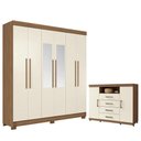 Ver imagem 1 de Guarda Roupa Casal com Cômoda Toledo 6 Portas de Bater 2 Gavetas MDP Jatobá Areia Santos Andirá