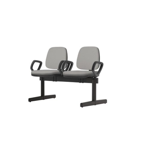Longarina Job com Bracos 2 Lugares Assento Courino Cinza Claro Base Metalica Preta - 54520