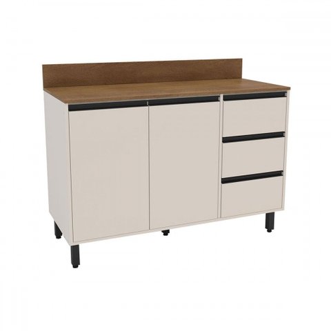 Balcão de Cozinha 120 Cm Koya 2 Portas 3 Gavetas Creme - Politorno