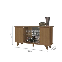 Aparador Cristaleira 2 Portas em Vidro 2 Prateleiras 160x84,5cm Requinte  - 3