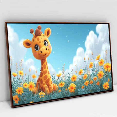 Quadro Decorativo Baby Girafinha em Tela Canvas Tacolado Moldura Flutuante 4,5cm Madeira 80 X 120cm